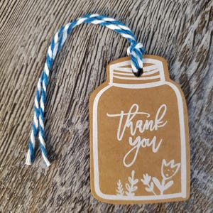 Unique brown kraft thank you gift tags | Mason jar shaped | Wedding favor tag | Thank you tags | Pre-strung with twine | 10 tags per pack