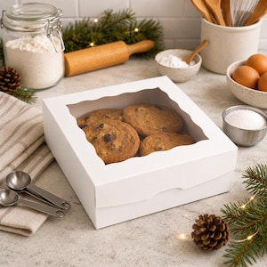 5" White Bakery Boxes with Clear Windows; Cookie Treat Packaging - Set of 5