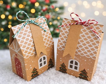 Small Kraft Cardstock Gingerbread House Treat Box sets - Set of 5