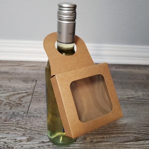 Brown Kraft Paper Wine Bottle Hanging Treat Boxes - Hostess Favor, Pack of 5