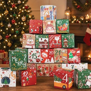 DIY Christmas Advent Calendar Empty Box Set, 24 Fillable 2.75" Boxes, 1-24 Numbered Boxes