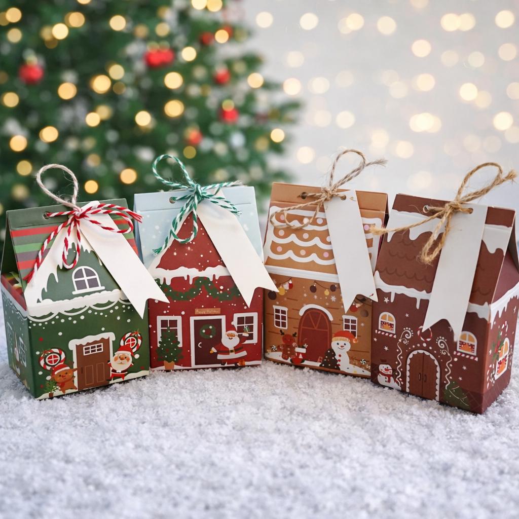 Small Colorful Cardstock Gingerbread House Treat Box Sets - Set of 4 ...