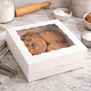 5" White Bakery Boxes with Clear Windows; Cookie Treat Packaging - Set of 5