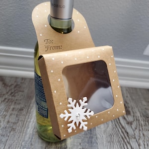 Brown Kraft Paper Wine Bottle Hanging Treat Boxes with Snowflake: Rhinestone - Pack of 3