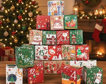 DIY Christmas Advent Calendar Empty Box Set, 24 Fillable 2.75" Boxes, 1-24 Numbered Boxes