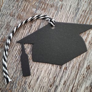Black Cardstock Graduation Cap Shape Gift Tags: Blank, Pre-Strung Twine - 10 per pack