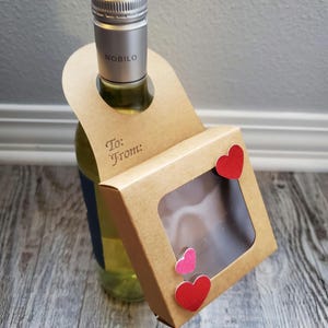 Brown Kraft Paper Wine Bottle Hanging Treat Box with Hearts - Pack of 3