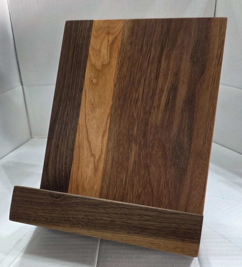 Wooden Cookbook Stand – Walnut & Cherry Recipe Book Holder – Folding Kitchen Tablet Stand – Modern Counter Decor – Gift for Home Chef image 10