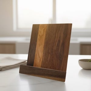 Wooden Cookbook Stand – Walnut & Cherry Recipe Book Holder – Folding Kitchen Tablet Stand – Modern Counter Decor – Gift for Home Chef image 5