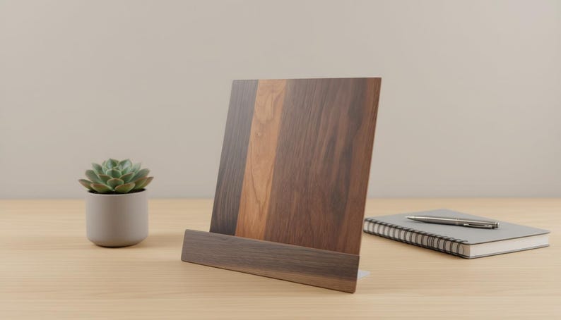 Wooden Cookbook Stand – Walnut & Cherry Recipe Book Holder – Folding Kitchen Tablet Stand – Modern Counter Decor – Gift for Home Chef image 9