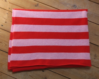 Available In 3 Sizes - Knitted Lambswool Red and Pink Striped Blanket