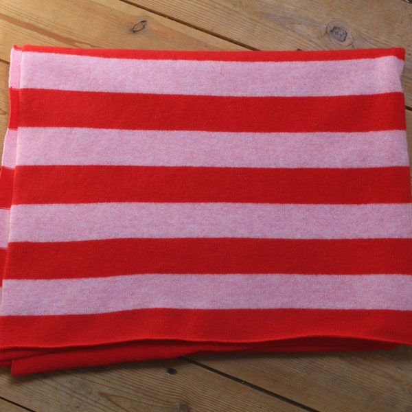 Available In 3 Sizes - Knitted Lambswool Red and Pink Striped Blanket