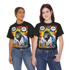 Science Experiment Gorilla Tee, Fun Graphic Shirt, Unisex Heavy Cotton Tee, Lab Lover Gift, Unique T-Shirt for Nerds