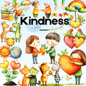 Kindness, Clipart Aquarell, Positive Vibes, Charity Designs.World Kindness Day. Kleinkindkarikatur, PNG Transparent BG,Selbstliebe,Herz