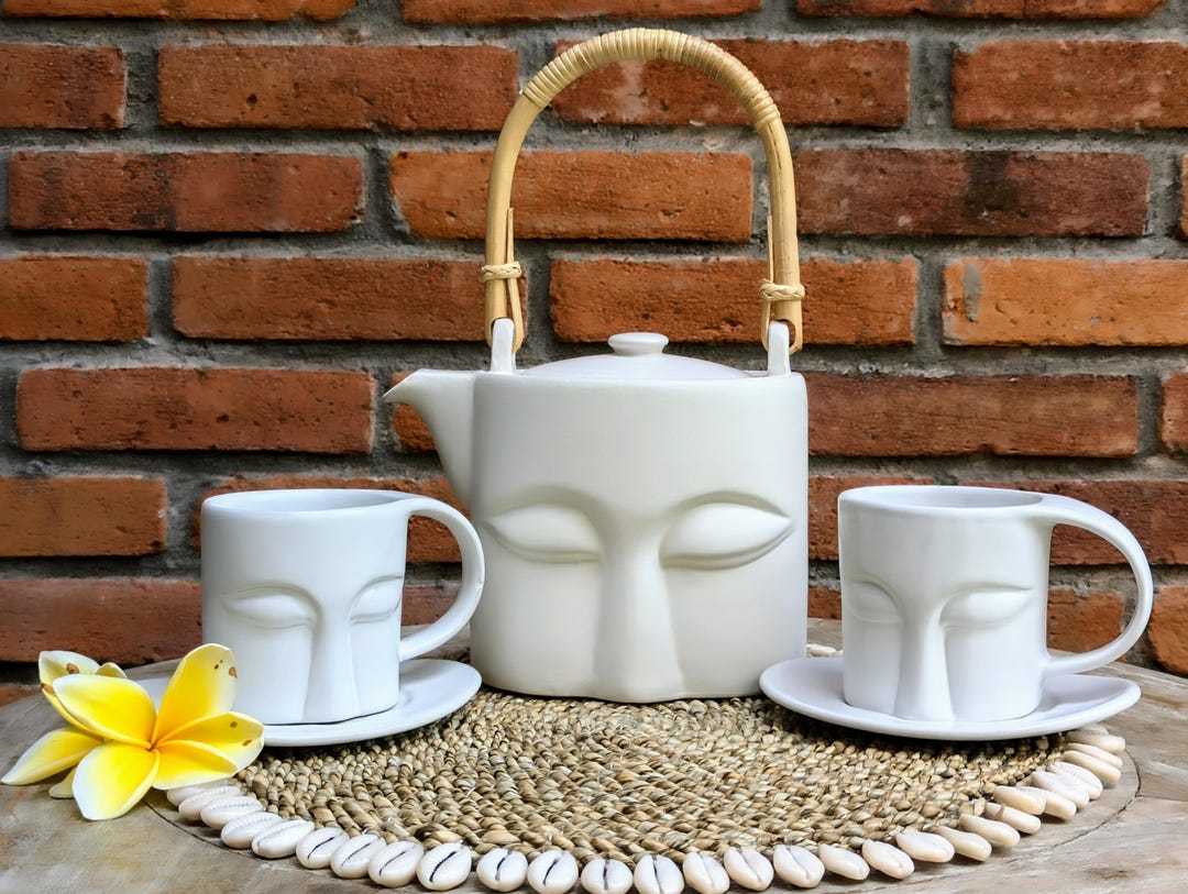 Boho Buddha Face Tea Set Teapot 4 Mugs With Coasters - Etsy