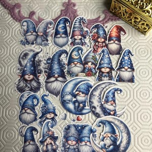 Stickers gnomes lune et étoiles, couple gnomes, stickers mats, pour journal, scrapbooking ou fabrication de cartes