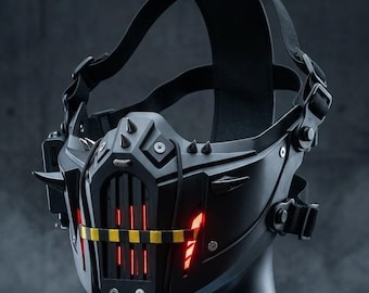 Máscara Cyberpunk Iluminada: Máscara Futurista de Meio Rosto - Versão 2 - Reage à Voz! Cores Personalizadas