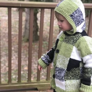 Digital Knitting Easy Pattern  - Child's Sweater with Hood Color Block   6mo 9mo/12mo 18mo/24mo