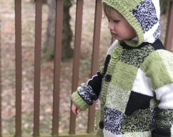 Patrón fácil de tejer digital - Suéter infantil con capucha Color Block 6 meses 9 meses/12 meses 18 meses/24 meses