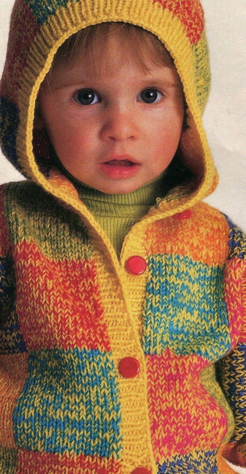 Digital Knitting Easy Pattern Child's Sweater With Hood Color Block 6mo