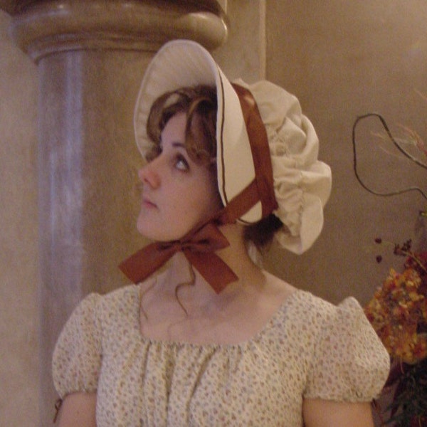 CUSTOM Regency 1800 Jane Austen Bonnet in natural Cotton Muslin