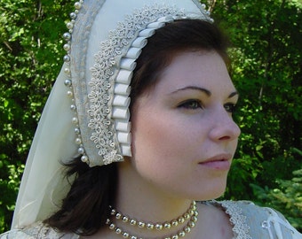 Renaissance Tudor Court Boleyn French 1500s Hood headpiece with beading CUSTOM