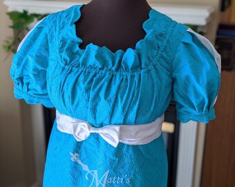 Embroidered Eyelet Cotton Jane Austen Regency Day Dress Gown