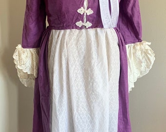 2 PC SALE Purple Linen White Organdy Cotton Regency 1790s Jane Austen Day Dress Open Robe Pelisse and hat