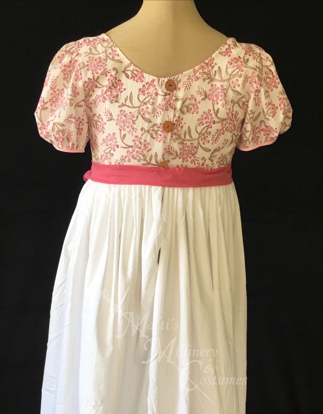 Pink Illusion Block Print Cotton Regency Jane Austen Day Dress | Etsy