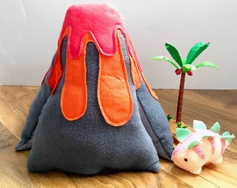 Volcano felt toy, dinosaur play, pretend play, playroom, boys room, girls room outdoor. Felt toys.