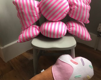 Candy sweet cushion pillow. Soft & bright stripe candy sweetie style pillow. Perfect to brighten up any room. Kids room, nursery, food theme