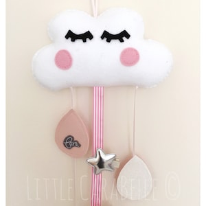 Portamoños y pinzas para el pelo con forma de nube. Personalizable con nombre o iniciales. Perfecto para la habitación de cualquier pequeño. Organizador de moños y pinzas para el pelo