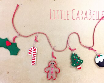 Christmas garland handmade Gingerbread man, christmas Pudding, Holly,  Felt Decorations