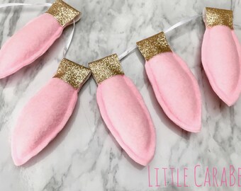 Fairy Christmas lights garland, felt handmade. Pastel festive fairy lantern lights with glitter tops. Banner, Xmas dec christmas decoration
