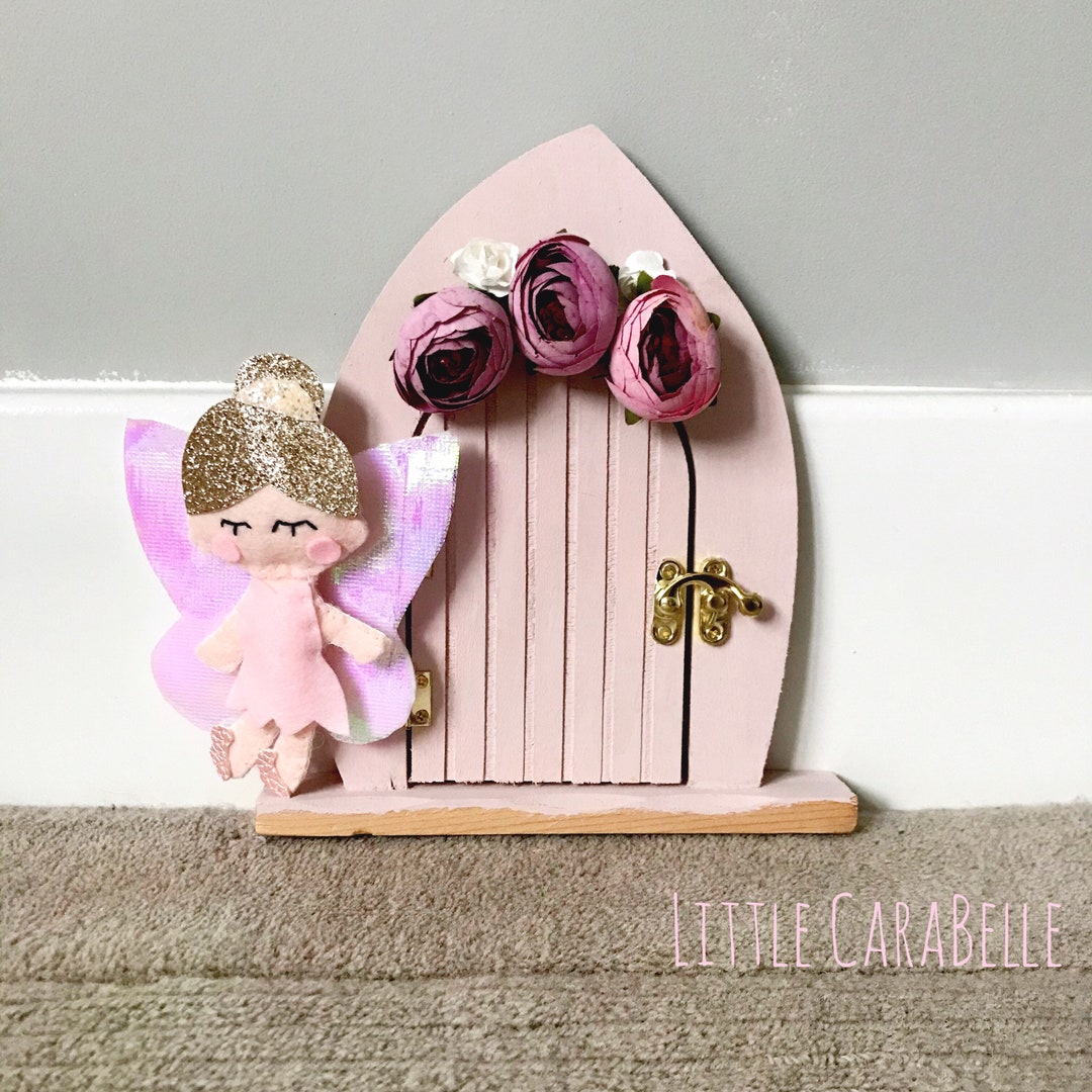 Fairy Door With Pink Flower Crown and Mini Felt Fairy. Perfect for a ...
