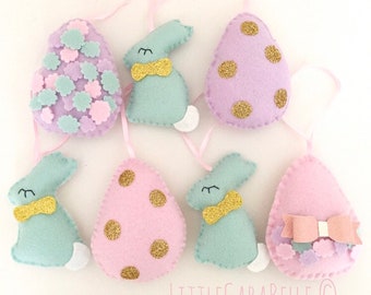 Easter egg and bunny garland, handmade. Featuring bunnies, decorated eggs. Banner, easter decoration, easter garland, spring decor, wall art