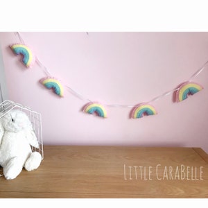 Rainbow garland, handmade. Pastel garland featuring rainbows. Banner, nursery decoration, little girls bedroom, rainbow baby, christening