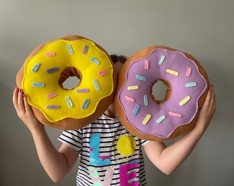 Doughnut cushion pillow. Iced cake style pillow. Candyland theme decor, donut. Kids room, nursery, sweet theme, child’s birthday gift, party