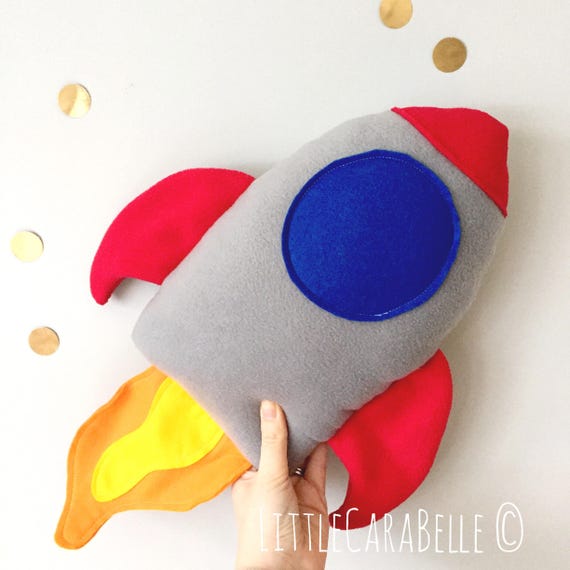 Rocket Cushion Pillow. Soft Anti Pill Fleece, Bright Space Rocket 