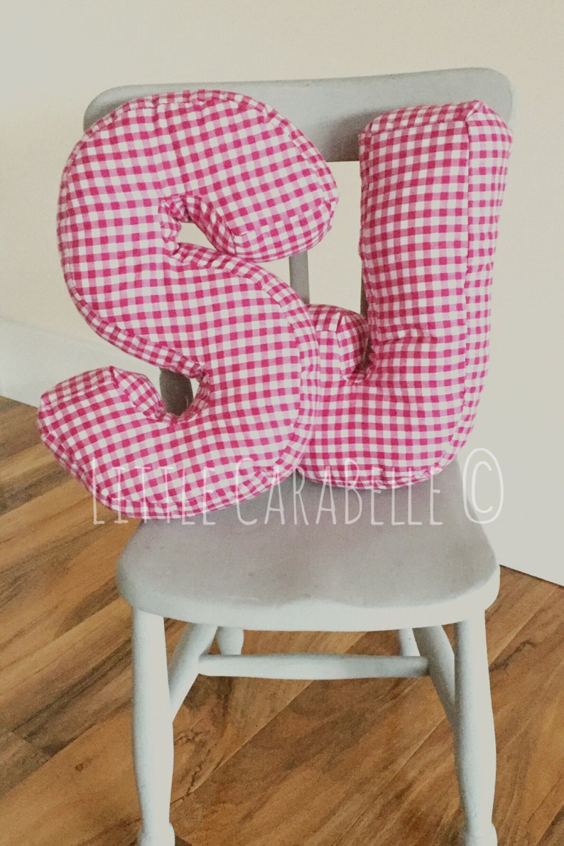 Personalised Initial letter cushion pillow. Soft gingham Etsy