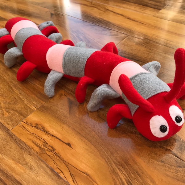 Giant centipede insect plush softie toy, handmade,CE marked. Plush cuddly toy Perfect for playtime, animal, gift for a child, pretend play