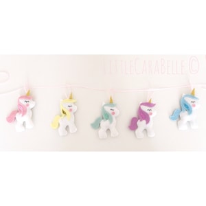 Rainbow Unicorn garland, handmade. Pastels with glittery horn and manes. Banner, nursery decoration, little girls bedroom, wall decor, art