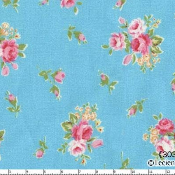 NEW Japanese, Lecien FLOWER SUGAR, Fall 2011, Mini Flowers in Aqua, 1/2 yard