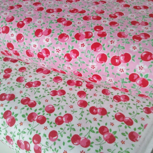 OLD NEW 30'S, Japanese, Lecien, Cherries & Vines in Pink and White, Fat Quarter Bundle of 2