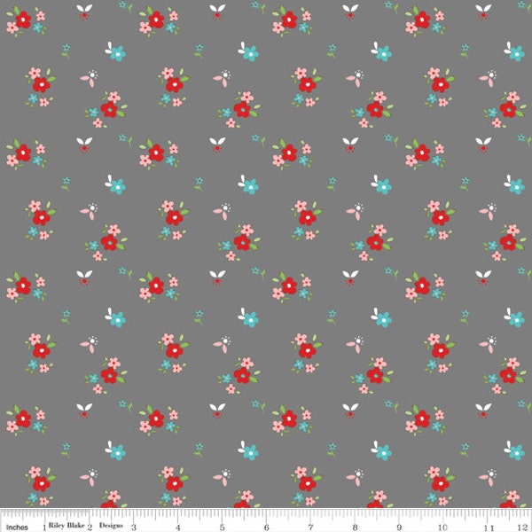 Little Red Riding Hood by Tasha Noel for Riley Blake, Floral in Gray, 1/2 Yard