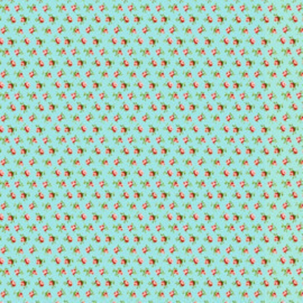 Annie's Farm Stand, Lakehouse, BITTY BUDS, Red and Aqua, 1/2 Yard