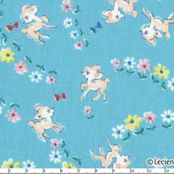 Japanese, Lecien, OLD NEW 30'S, Deers in a Meadow on Turquoise, 30487-60, 1/2 Yard