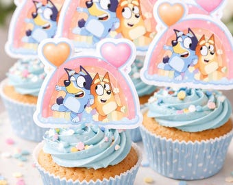 Bluey Inspired Cupcake Toppers! Rainbow Girly Bluey Theme