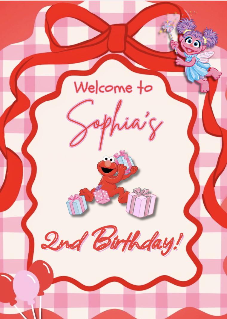 Girly Pink/red Elmo Inspired Welcome Sign + Cards & Gift Sign. Editable ...