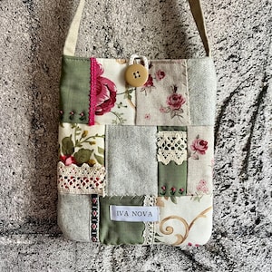Bolso cruzado de patchwork/monedero acolchado reciclado/bolso natural estético/cartera para teléfono/billetera/moda informal/regalo para mujer/niña